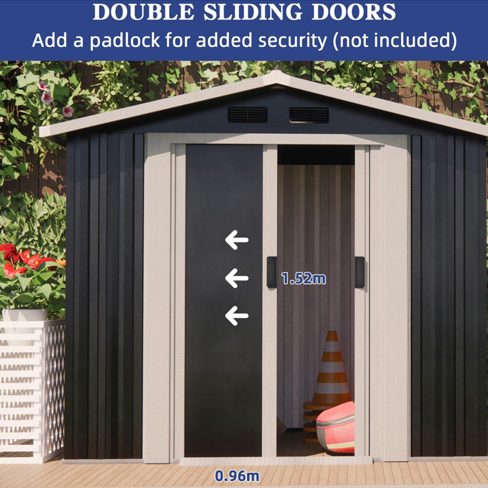 Alivio 6 x 4ft Black Metal Apex Garden Storage Shed Image 6