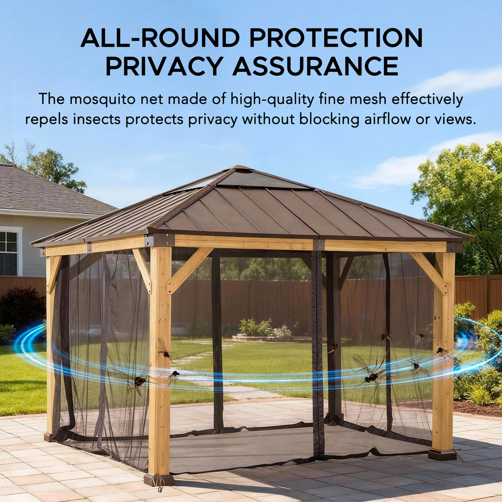 Sunjoy 3.3 x 3.3m Khaki Accessory Netting for Cedar Wood Gazebo (Gazebo Not Include) Image 4