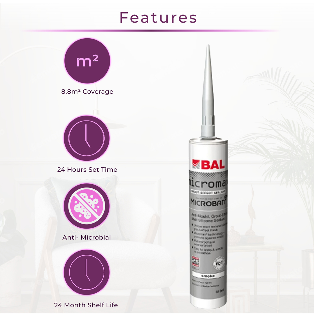 Go Bathrooms BAL Micromax3 Smoke Grout Effect Anti-Mould Sealant 310ml Image 3