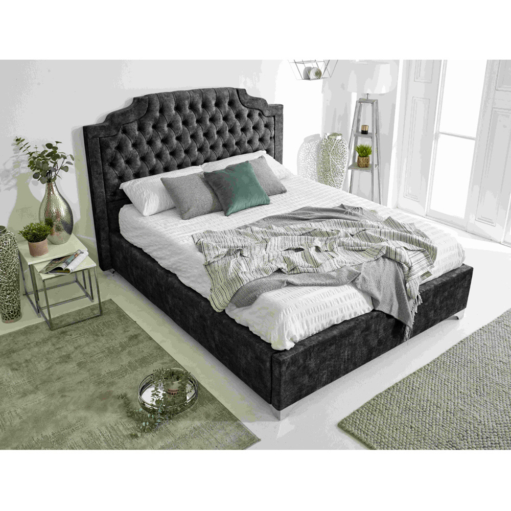 Eleganza Ryker King Size Granite Oakland Fabric Bed Frame with Chesterfield Headboard Image 4