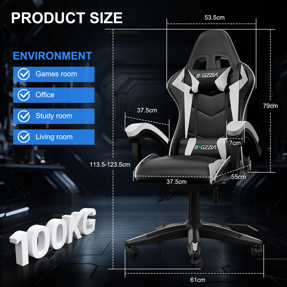 Rattrix White Ergonomic High Back Gaming Chair with Bluetooth 5.3 Stereo Speakers Image 6