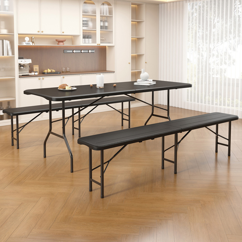 Brooklyn 6 Seater Dark Wood Heavy Duty Foldable Garden Table and Bench Set Image 2