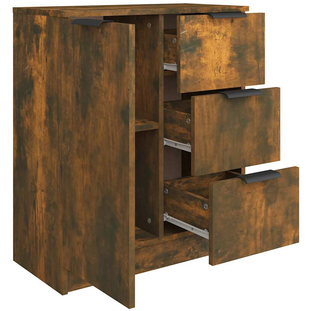 vidaXL Single Door 3 Drawer Smoked Oak Sideboard Image 5