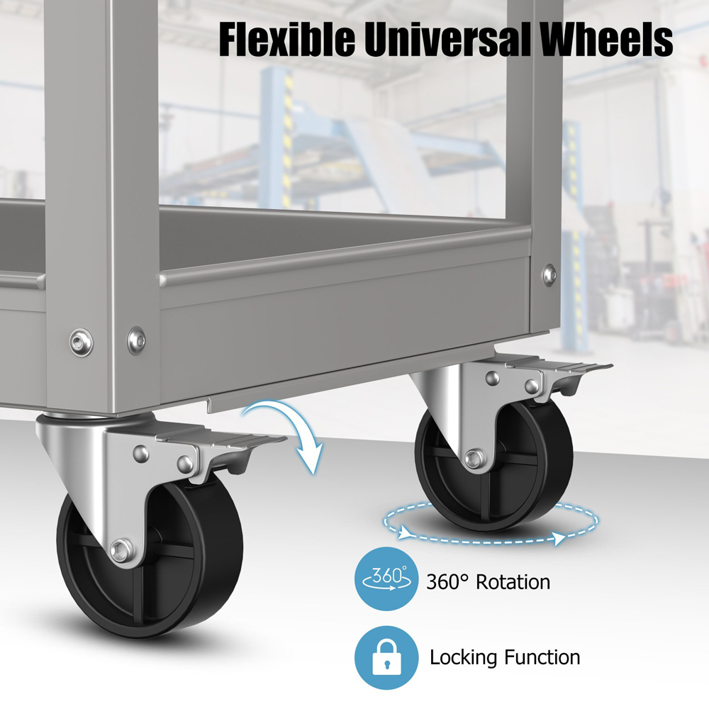Costway 3 Shelf Grey Tool Trolley with Lockable Wheels Image 6
