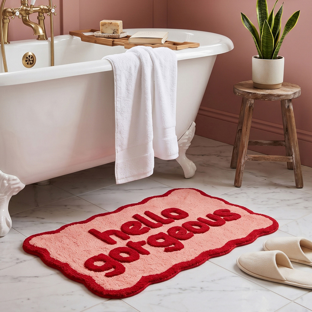 Allure Bath Fashions Hello Gorgeous Slogan Scalloped Non-Slip Bath Mat 50 x 80cm Image 2