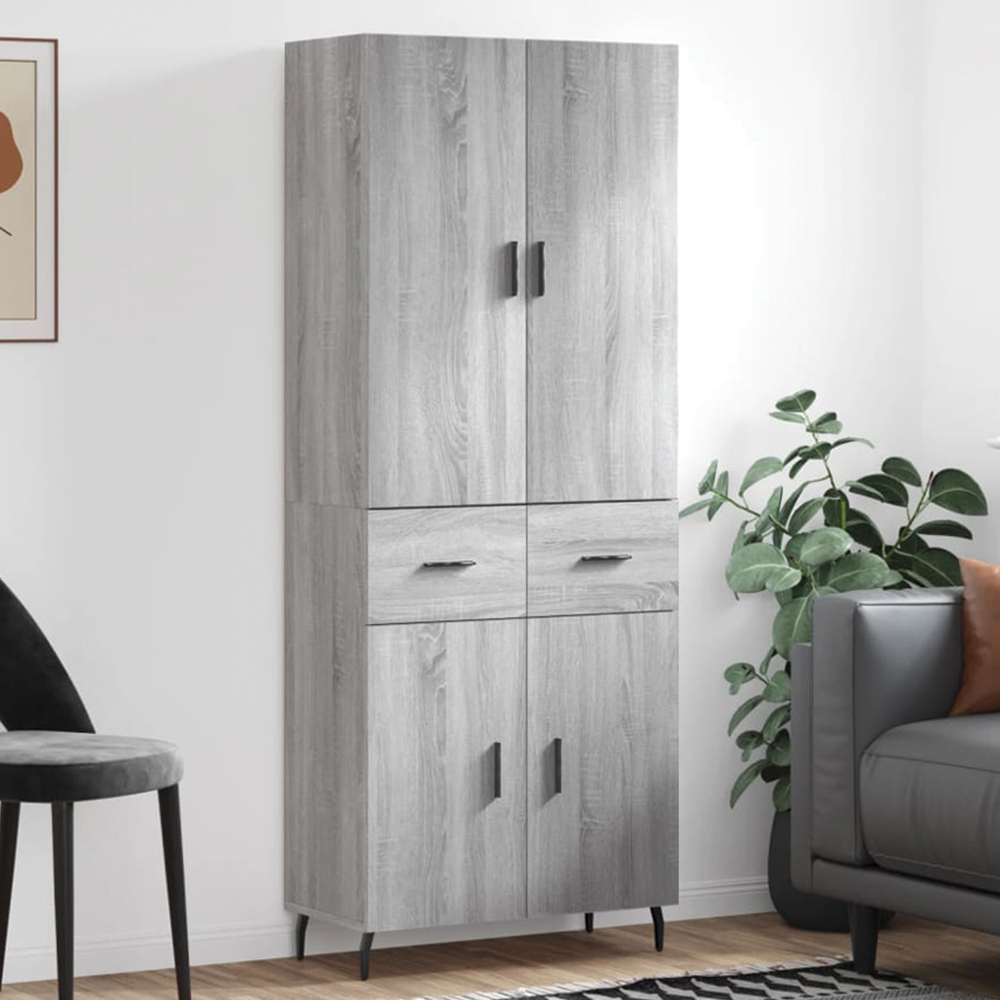 vidaXL 4 Door 2 Drawer Grey Sonoma Highboard Image 1