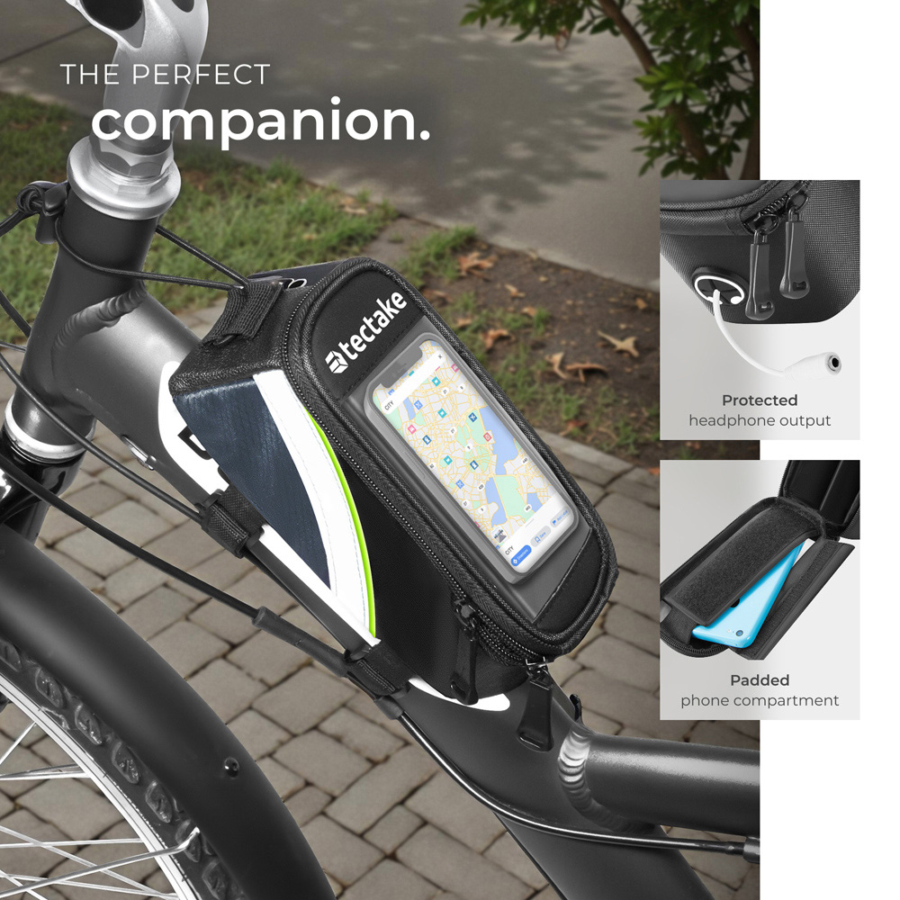 tectake Black and Green Water-Repellent Georg Frame Bicycle Bag Set 10 x 20 x 9.5cm Image 4