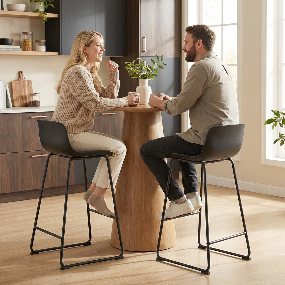 Portland Black PU Leather Upholstered Bar Stool with Footrest Set of 2 Image 3