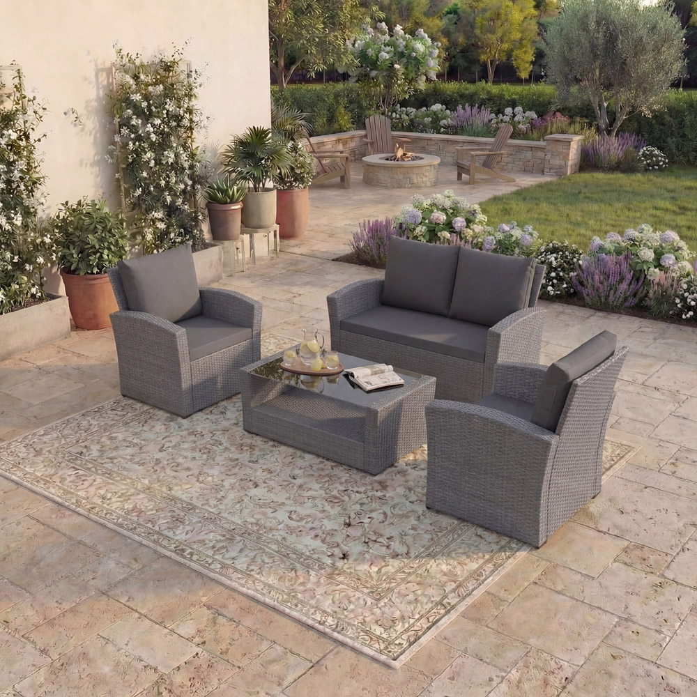 GARDEN VIDA Mylor 4 Seater Grey Rattan Lounge Set Image 4