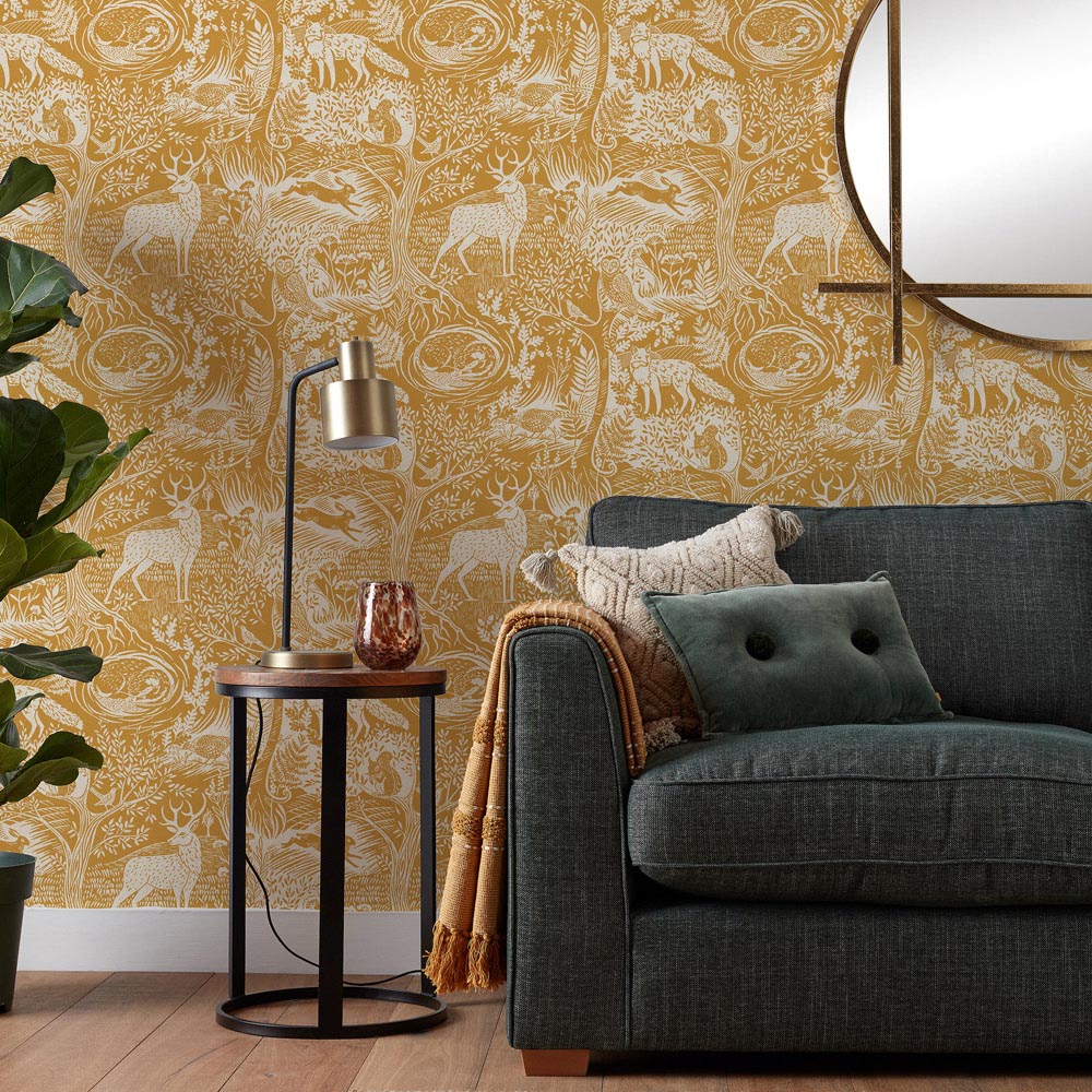 furn. Winter Woods Animal Ochre Matte Wallpaper Image 3