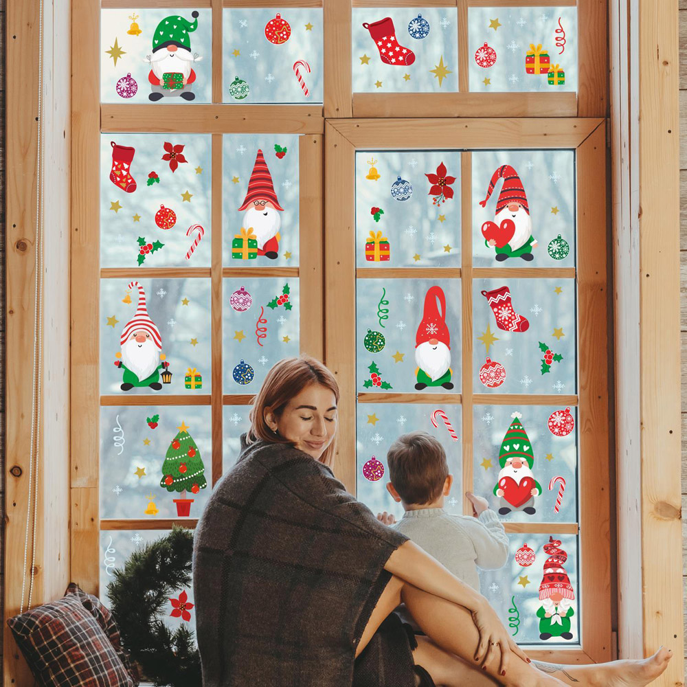 Walplus Christmas Gnomes and Colourful Baubles Double-Sided Window Stickers 117 Piece Image 2