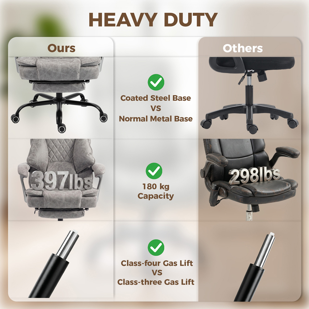 HOMCOM Grey Big and Tall Office Chair with Lumbar Support Image 7