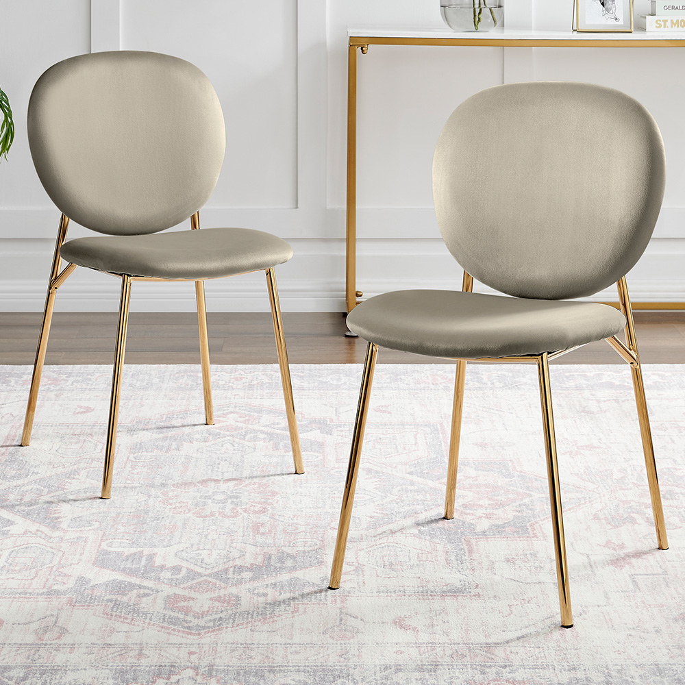 Furniturebox Holly Set of 2 Taupe and Gold Velvet Dining Chairs Image 1