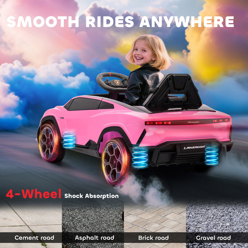 Tommy Toys Kids Pink Licensed Lamborghini Electric Ride On Car with Suspension and Remote Image 3