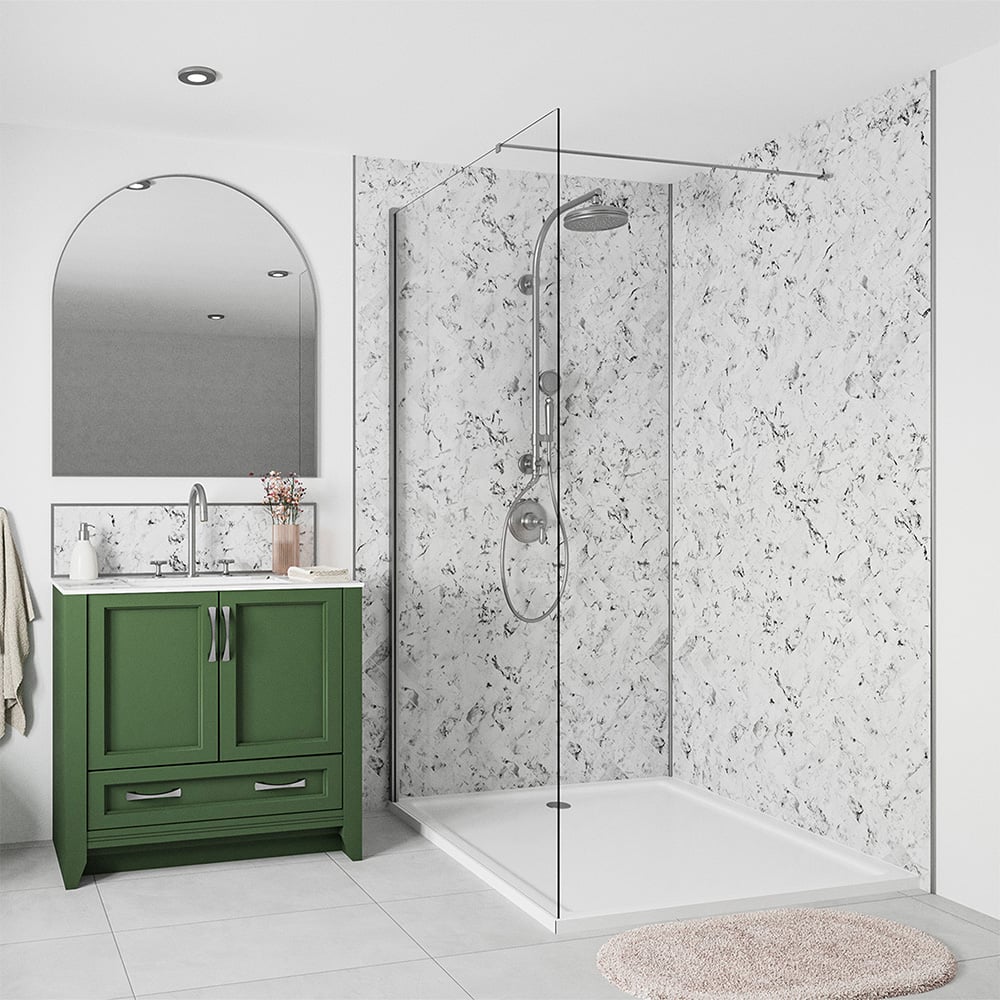 Wetwall Alloy Carrara Marble Herringbone Shower Wall Panel 900mm Image 1