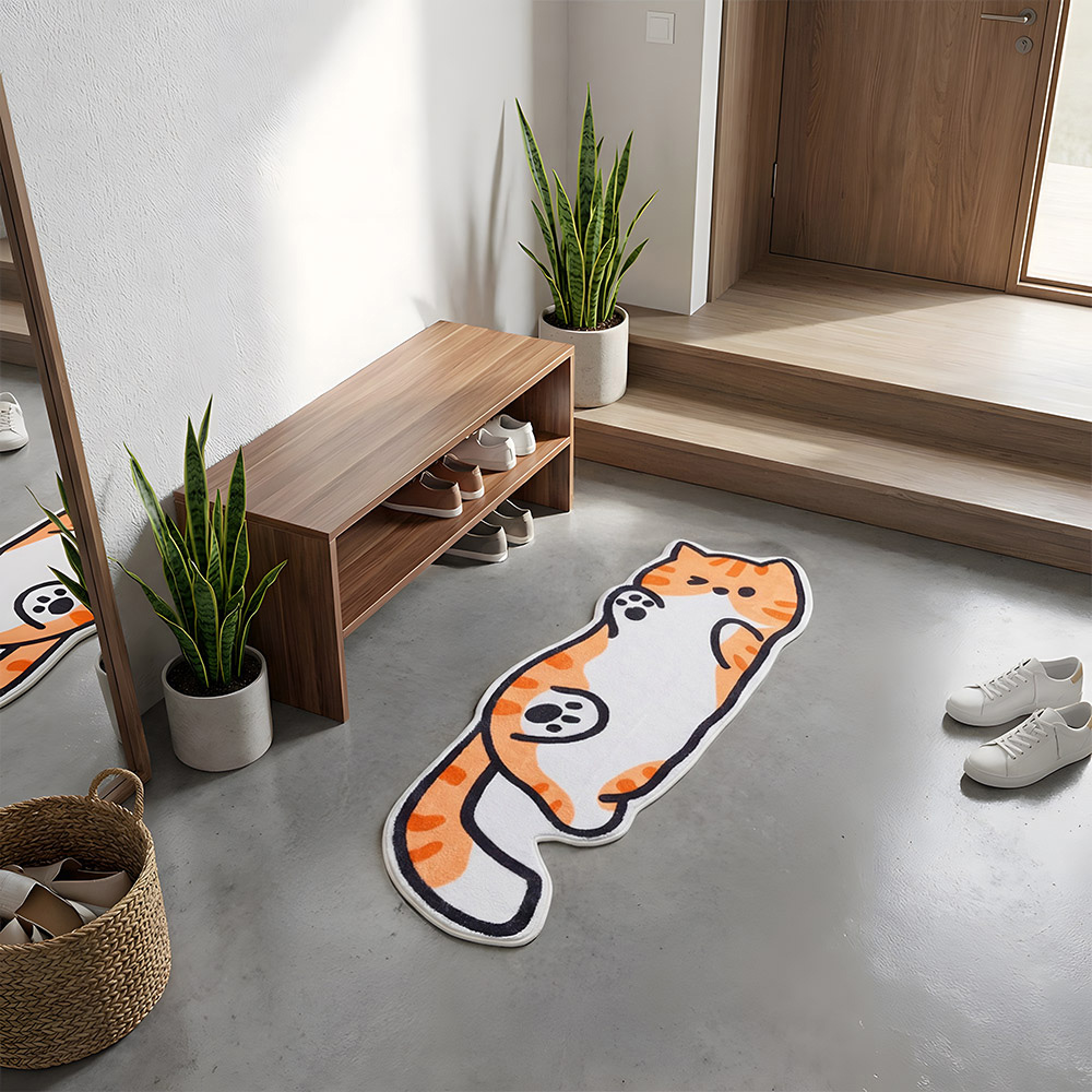 Living and Home Orange and White Cat-Shaped Non-Slip Runner Rug 120 x 39cm Image 7