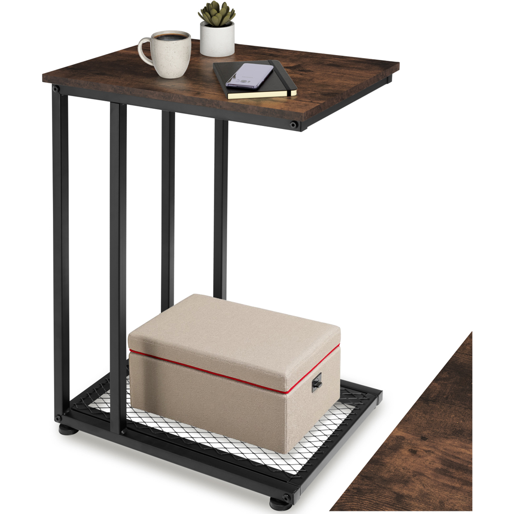 tectake Eton 2 Shelf Dark Industrial Wood Rustic Bedside Table Image 2