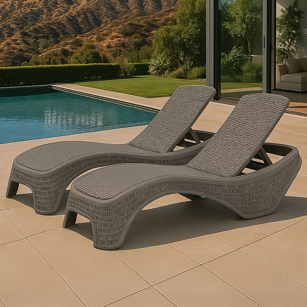 Centurion Supports Set of 2 Maldives Grey Rattan Adjustable Sun Lounger Image 1