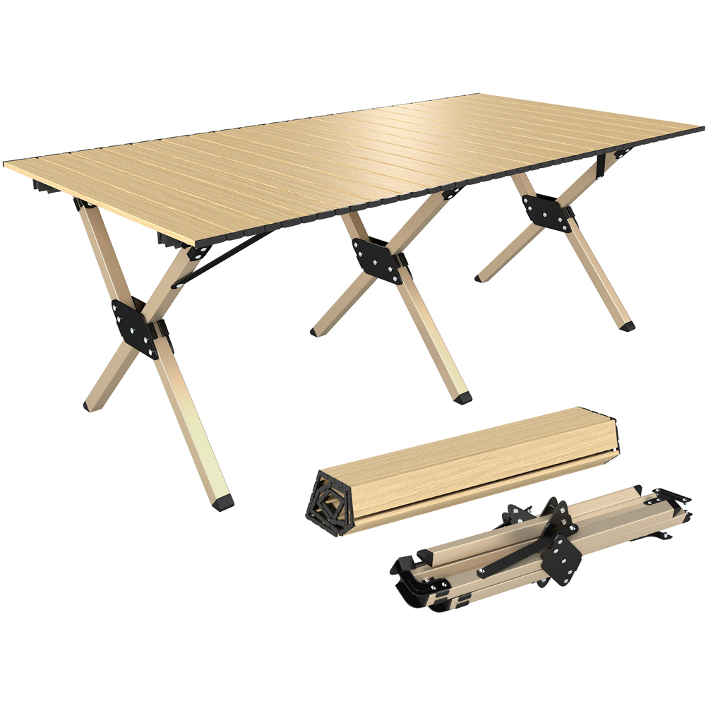 Outsunny 4ft Brown Roll Up Top Metal Frame Foldable Camping Table Image 3