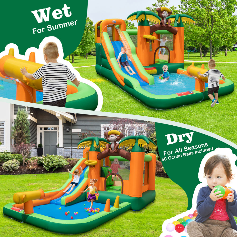 Costway 6 in 1 Monkey Themed Inflatable Water Slide Park Image 5