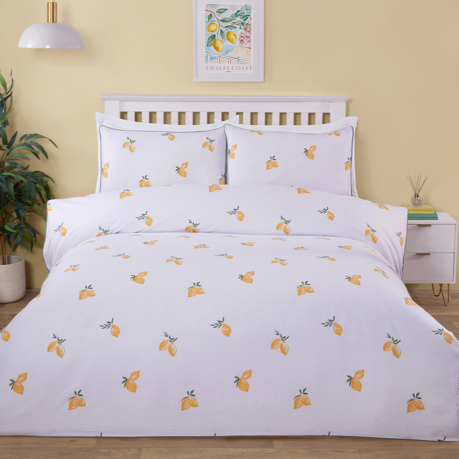 Positano Waffle Duvet Set - White and Yellow / Double Image 1