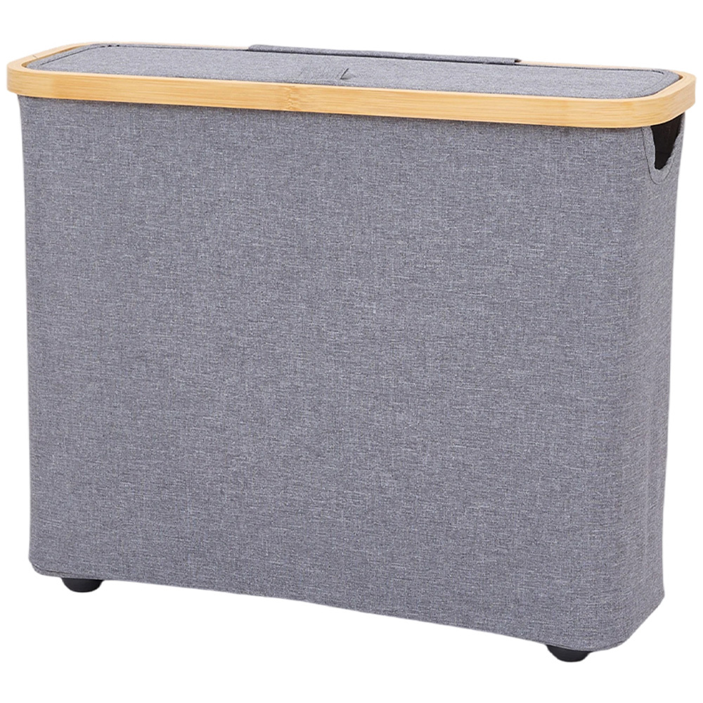 Living and Home Grey and Natural Bamboo Toilet Roll Storage Basket with Lid Image 2