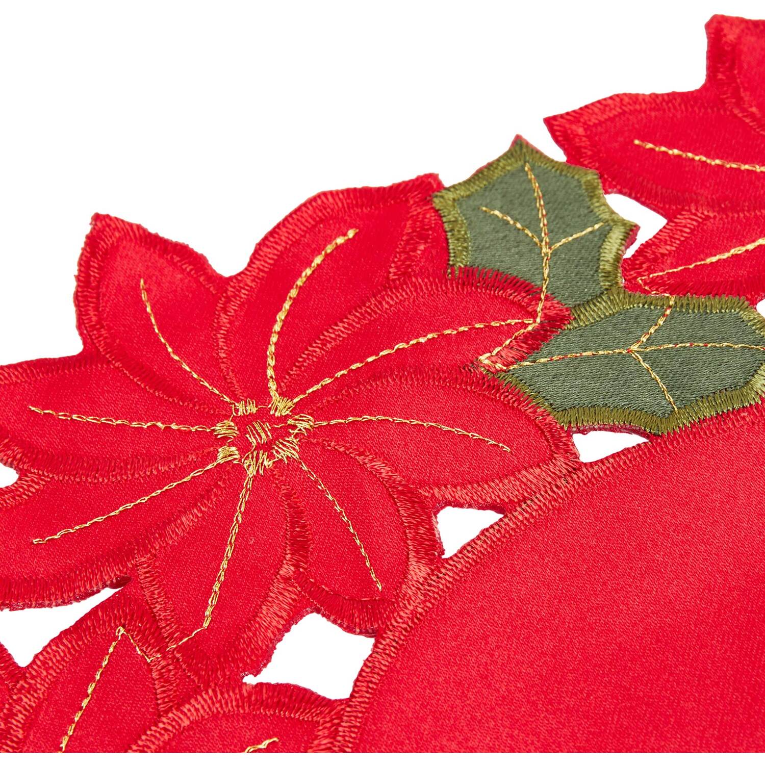 4 Piece Embroidered Poinsettia Placemats - Red Image 2