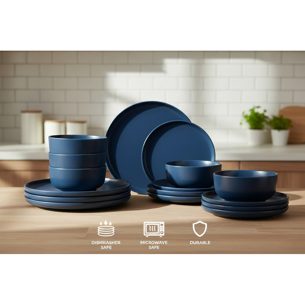 Waterside Solid Deep Blue Lipped 12 Piece Dinner Set Image 5