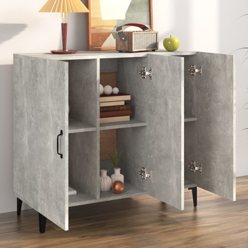 vidaXL 3 Door Concrete Grey Industrial Wooden Sideboard Image 1