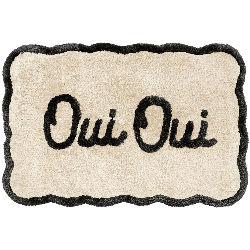 Mooky Mats Beige Oui Oui Slogan Scalloped Non-Slip Bath Mat 50 x 80cm Image