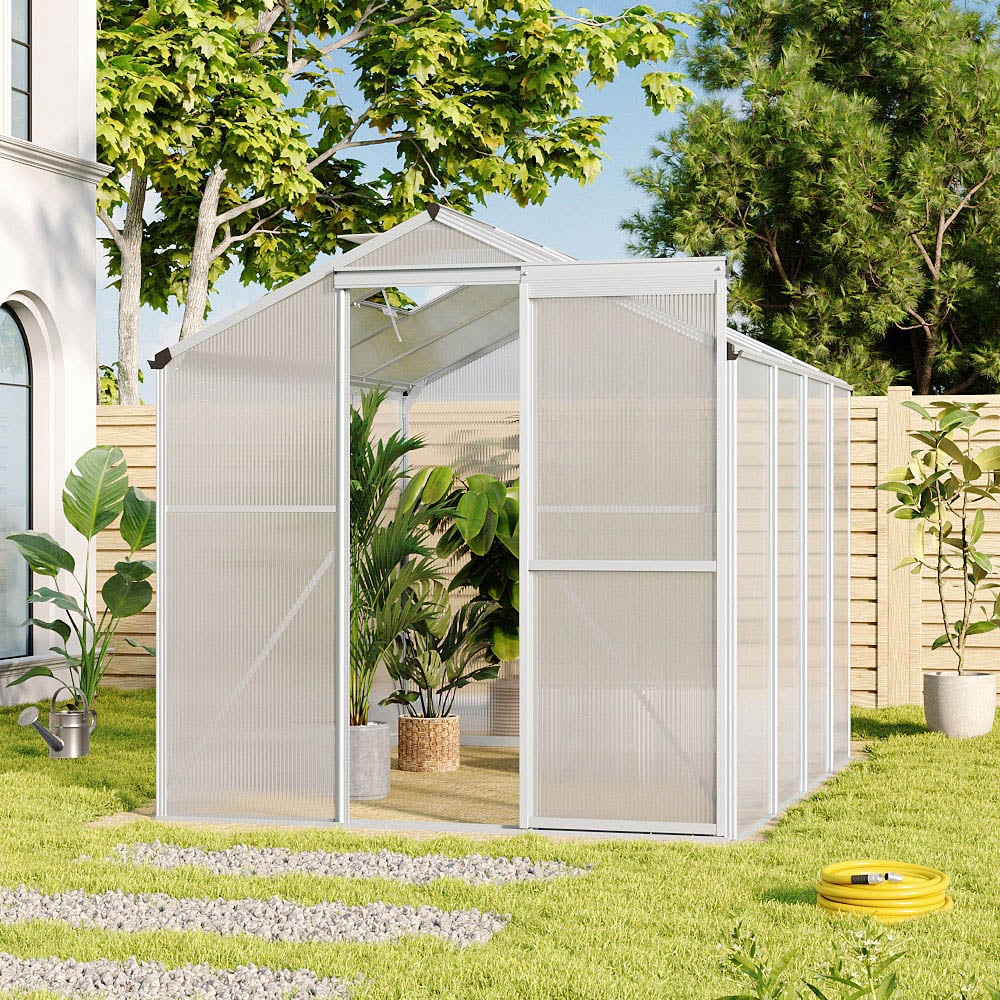 Living and Home 6 x 8ft Transparent Aluminium Frame Dual Sloped Roof Greenhouse Planting Shed Image 7
