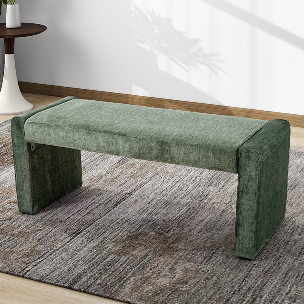 Living and Home 2 Seater Green Velvet Bench Image 1
