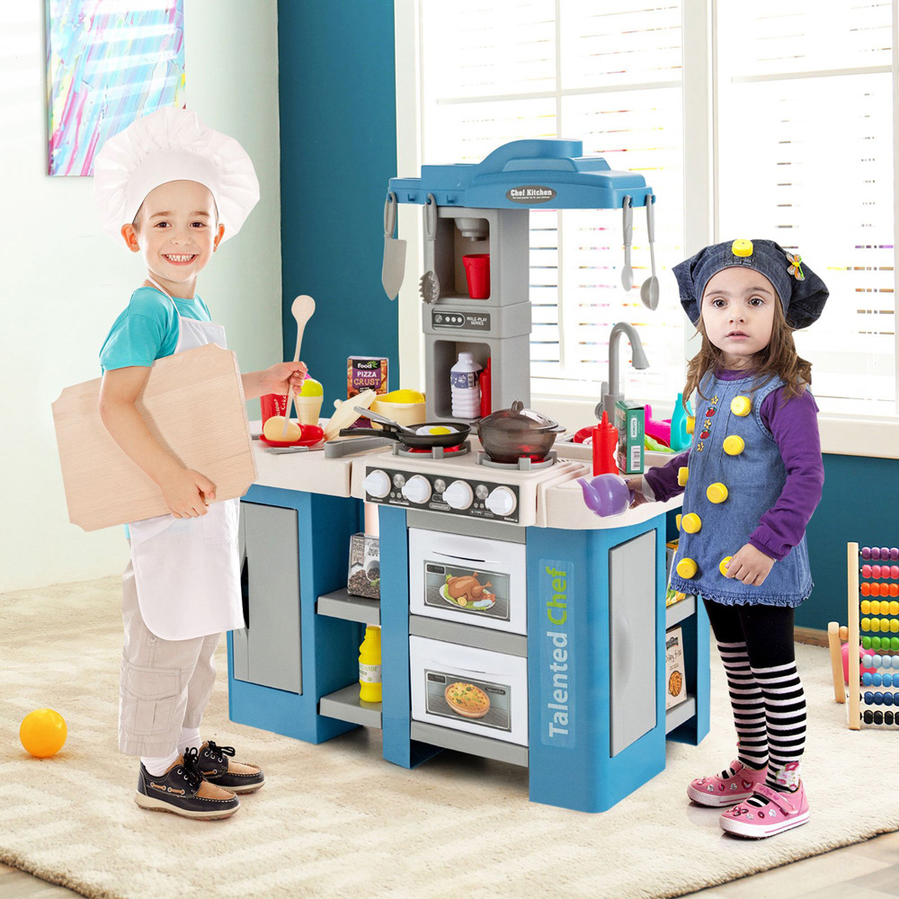 Costway Blue Kids Kitchen Play Set with Lights 67 Piece Image 2