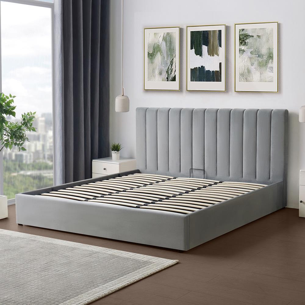 Brooklyn Corwin Super King Grey Velvet Ottoman Bed Image 5