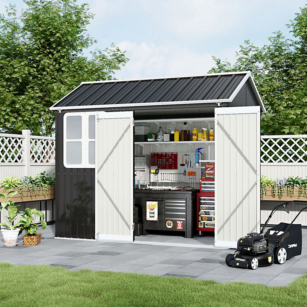 Living and Home 7.5 x 5.5ft Black Waterproof Outdoor Storage Shed Image 7
