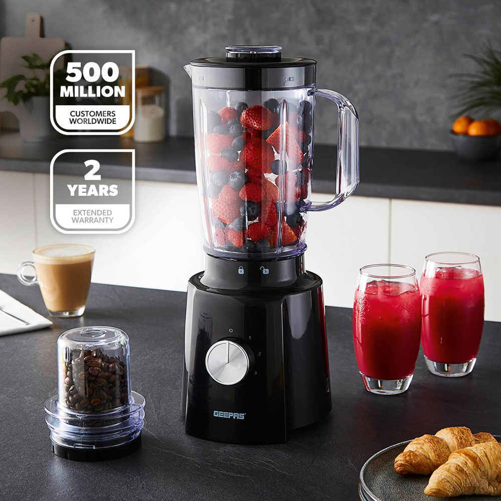 Geepas GSB44118UK-BK Black 1.6L 2-in-1 Food Jug Blender and Mini Coffee Spice Grinder 650W Image 2