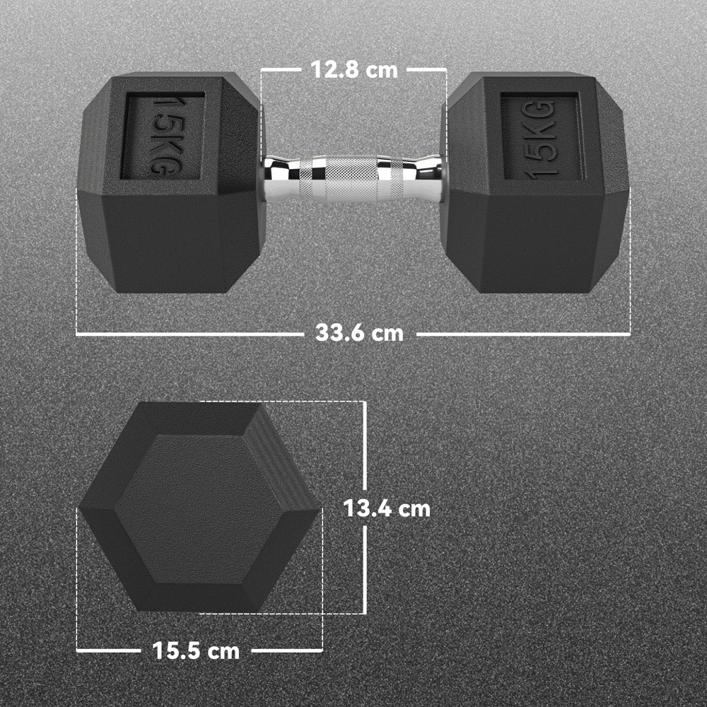 HOMCOM Black Portable Hexagonal Rubber Dumbbell Set 15kg 2 Pack Image 9