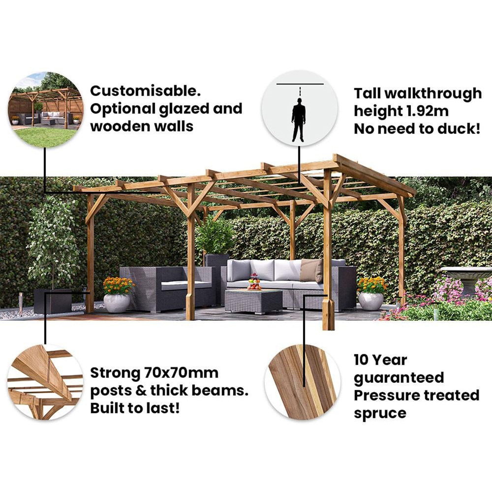 Dunster House Utopia 4 x 3m Brown Wooden Plant Frame Pergola Image 4