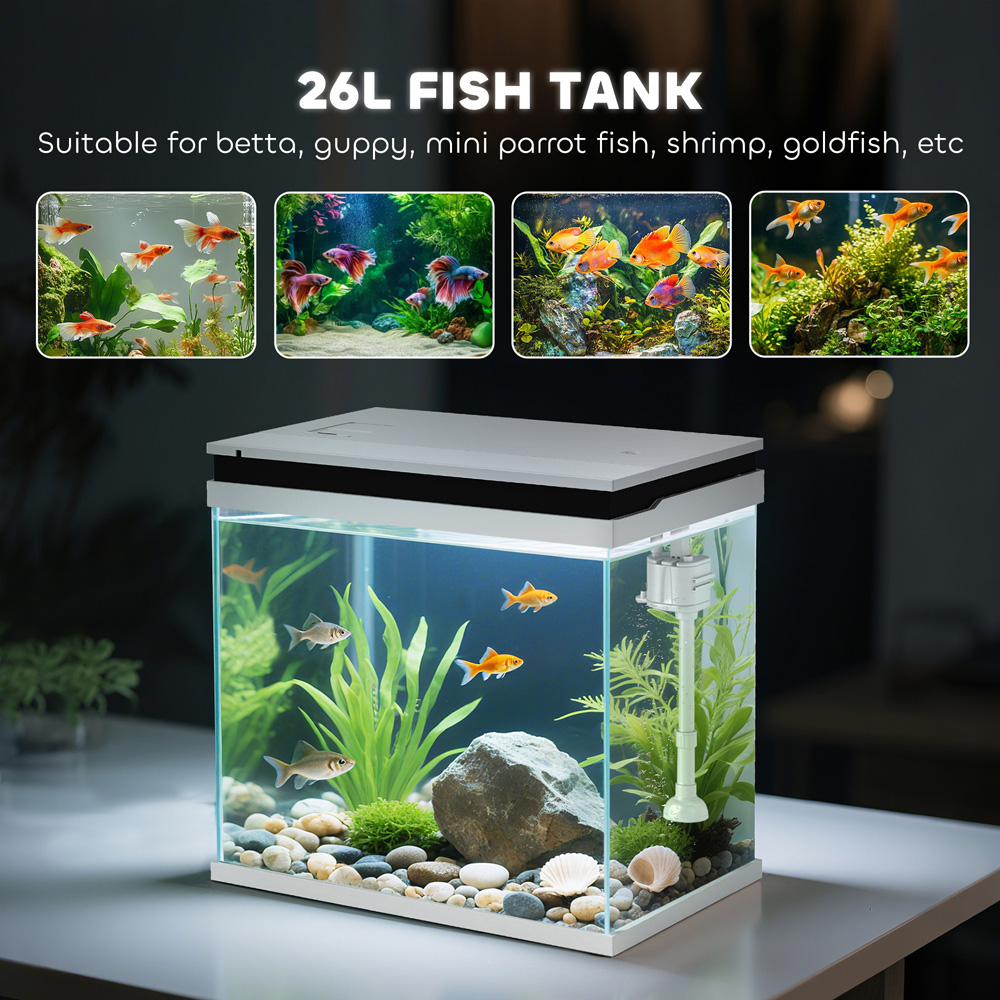 PawHut White LED Fish Tank with Filter System and Water Pump 26L Image 5