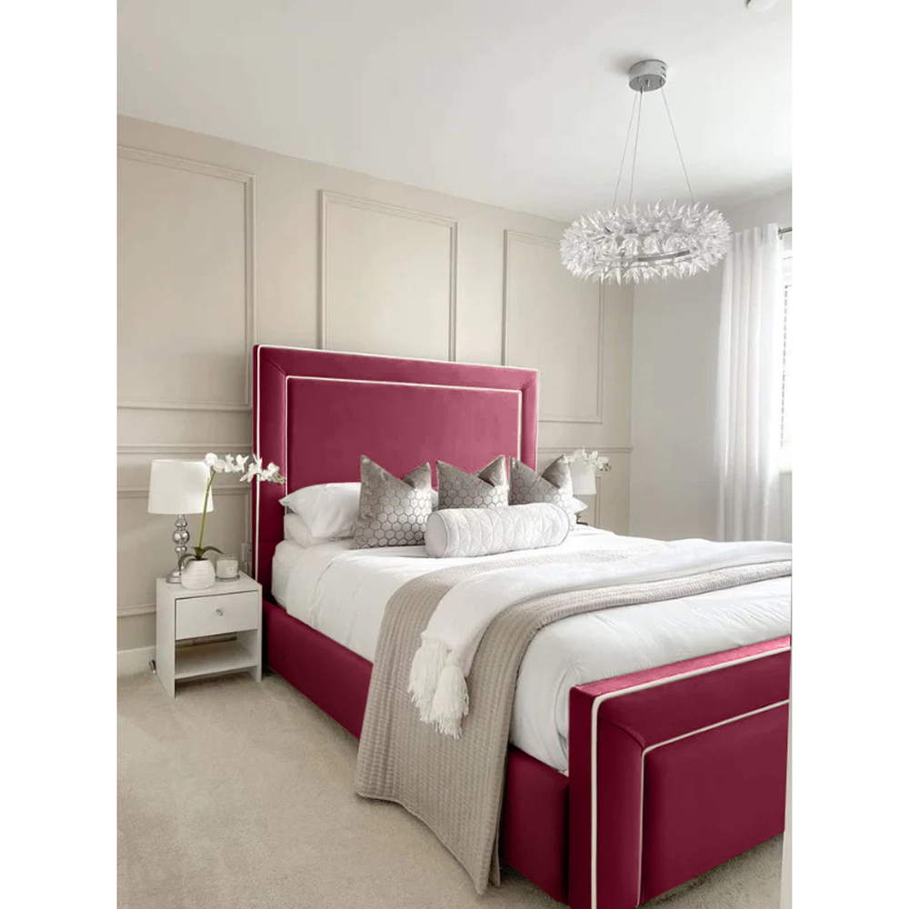 Eleganza Home Arring Super King Size Maroon Plush Velvet Bed Frame with Headboard and Footboard Image 2