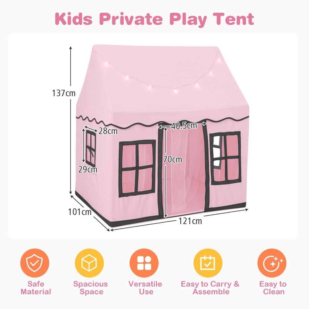 Costway Pink Kids Indoor Play Tent with Star Lights Image 4