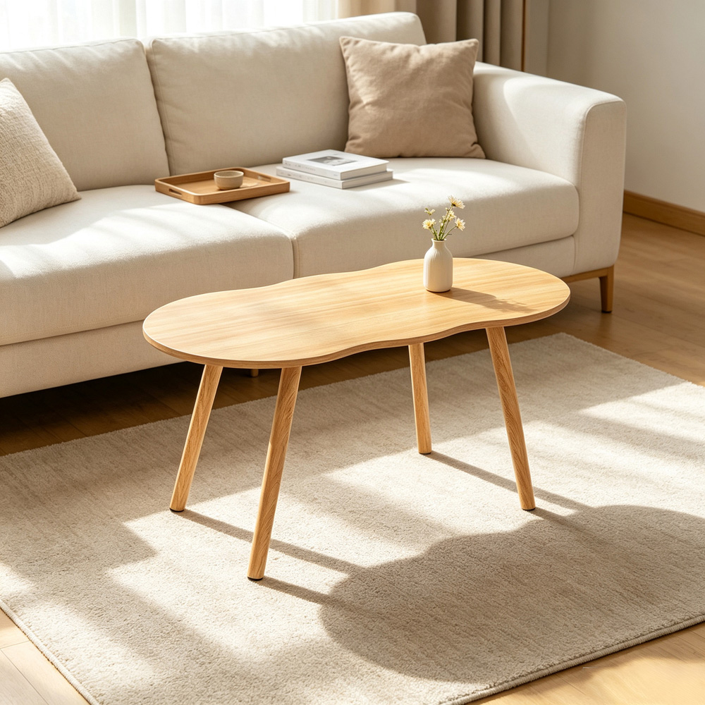 Living and Home Natural Wood Caterpillar Coffee Table with Pine Legs Image 8