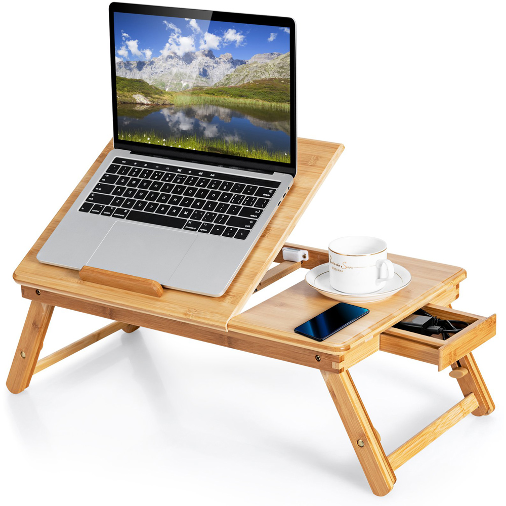 Costway Natural Portable Bamboo Laptop Lap Tray Image 2