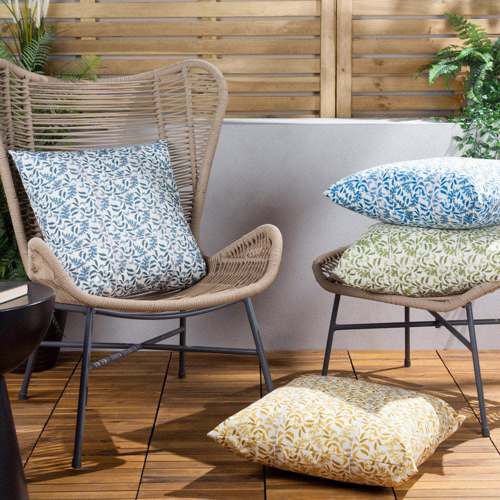 Paoletti Minton Saffron Tile Floral UV & Water Resistant Outdoor Cushion Image 3