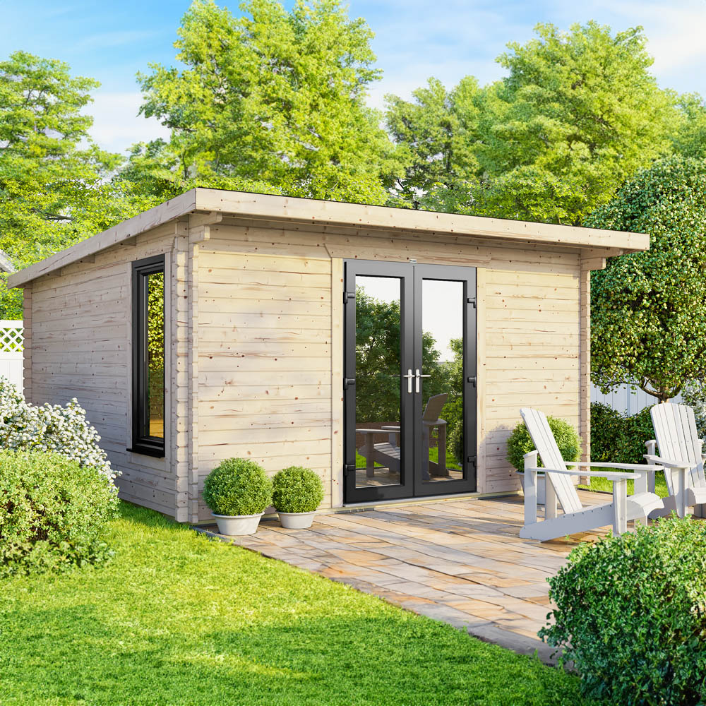 Power Sheds 14 x 12ft Centre Double Door Pent Log Cabin Image 2