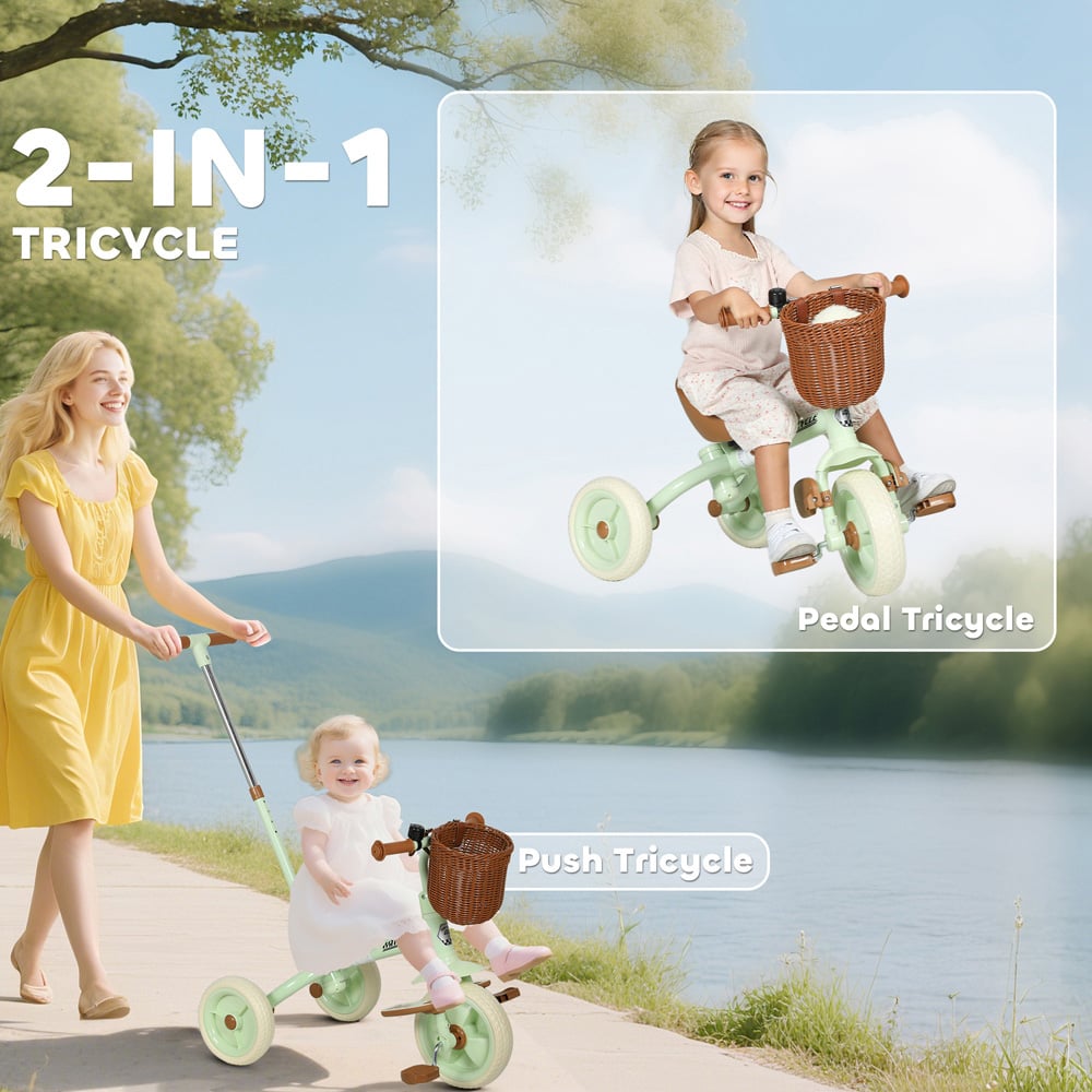 Tommy Toys Toddler Green Trike with Adjustable Handle and Basket Image 4