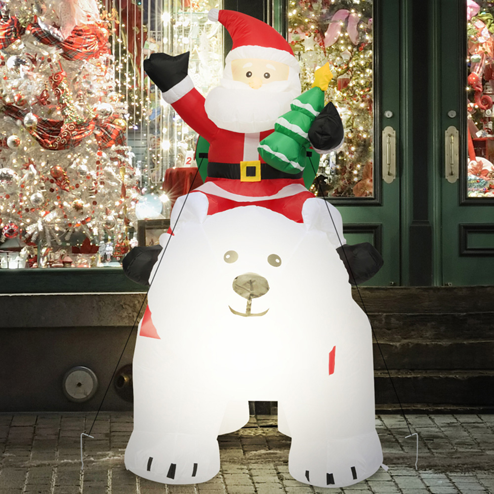 Costway Santa Riding Polar Bear with Shaking Head LED Inflatable Christmas Decoration 5.7 x 6.5ft Image 1