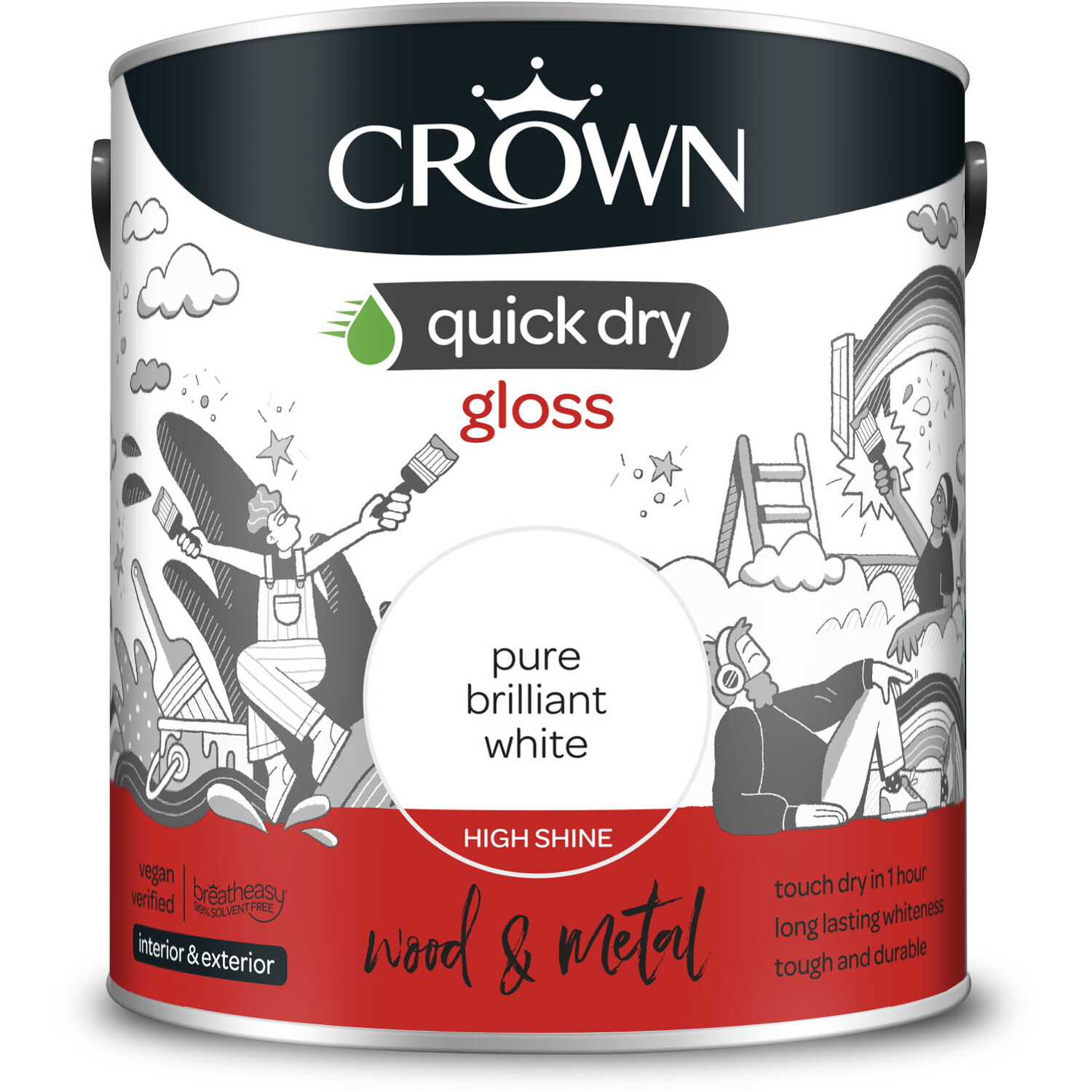 Crown Quick Dry Wood and Metal Pure Brilliant White Gloss Paint 2.5L Image 2