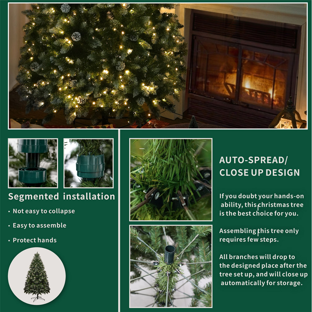 Abrihome Pre Lit Snow Flocked Artificial Christmas Tree 7ft Image 4