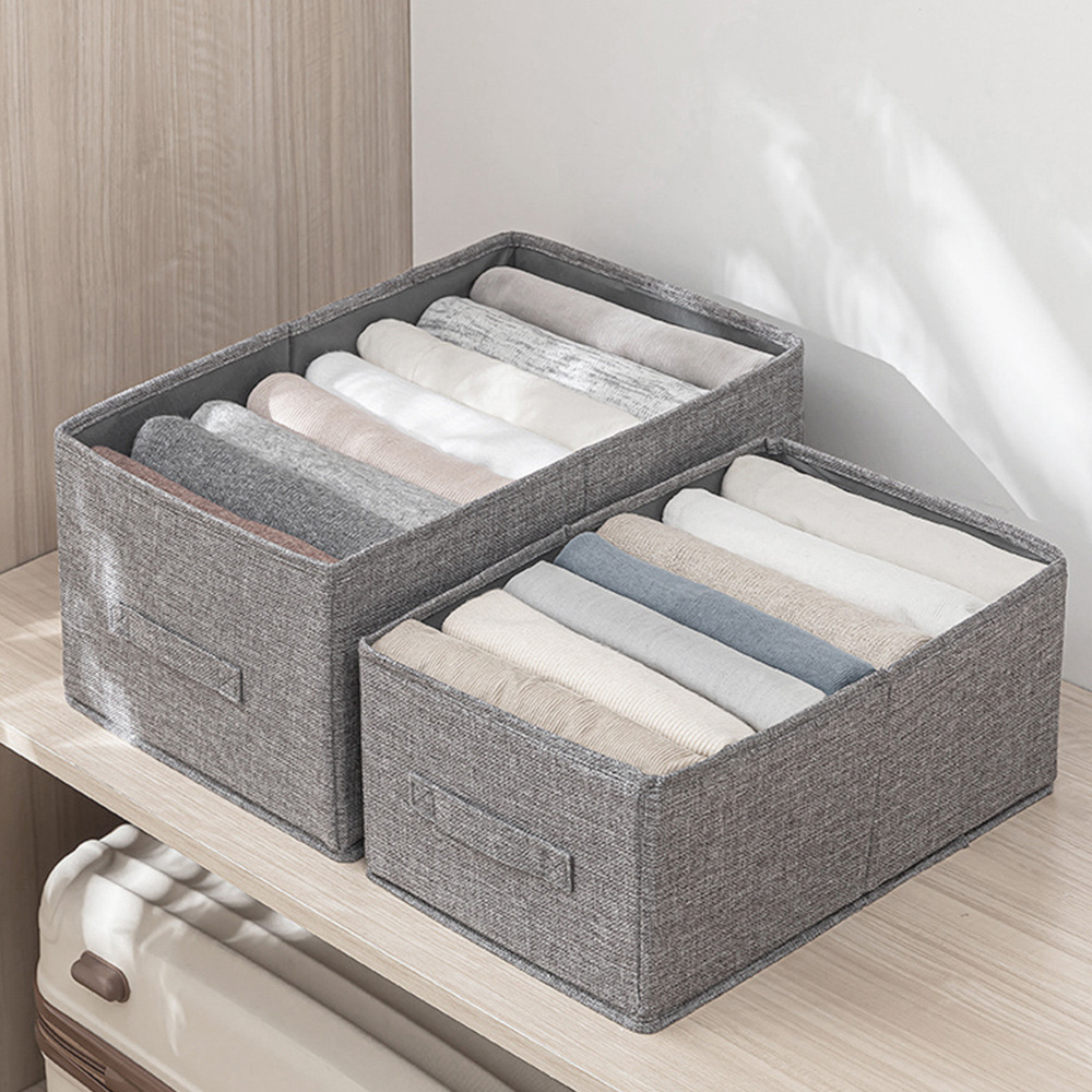 H&O Direct Grey Linen Foldable Clothes Organiser Image 2